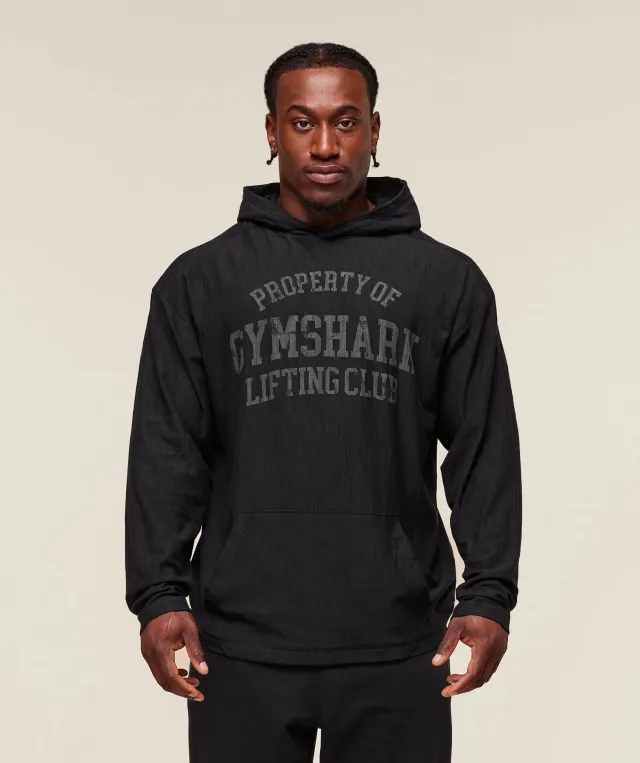  Lightweight Slub Textured Hoodie - Black