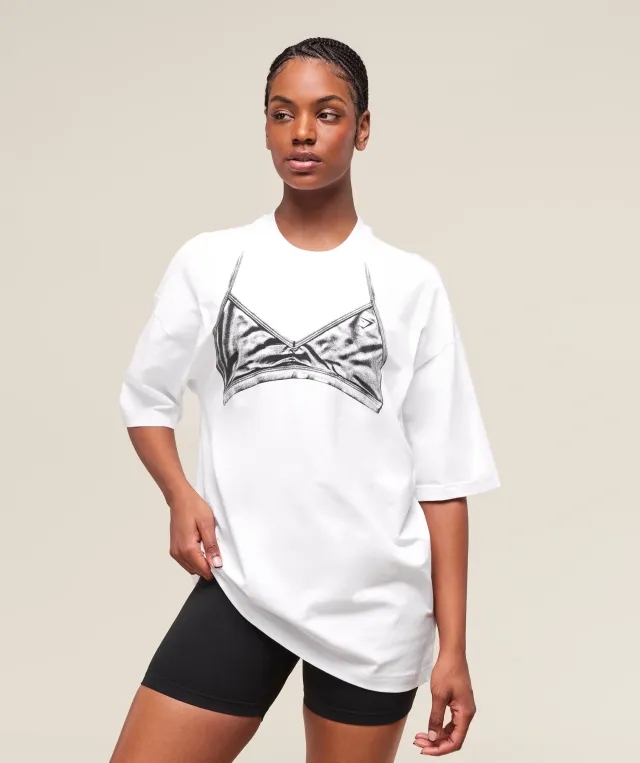  Minimal Bra Graphic Oversized T-Shirt - White