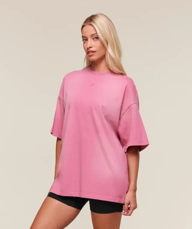  Summer Tie-Dye Graphic Oversized T-Shirt - Sunset Pink/Wash