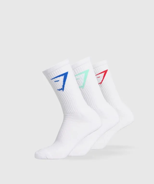  Crew Socks 3pk - Pop Turquoise/Coral Red/Barbell Blue