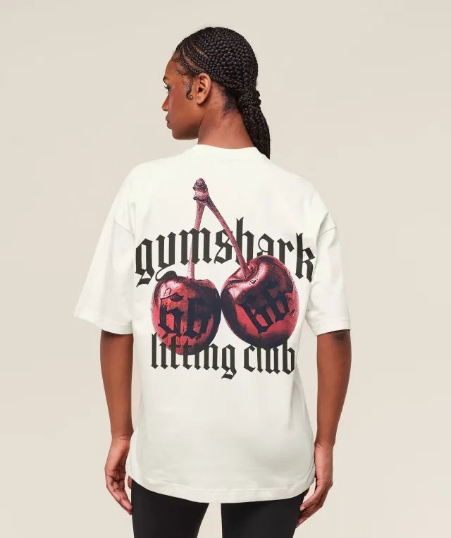  Cherry Graphic Oversized T-Shirt - Soft White