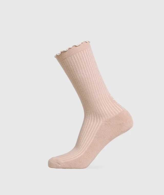  Frill Crew Single Sock - Rest Pink/Oat White