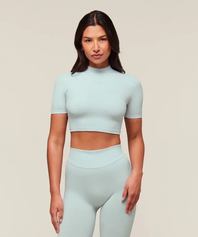  everywear Warp Knit Crop Top - Frost Blue