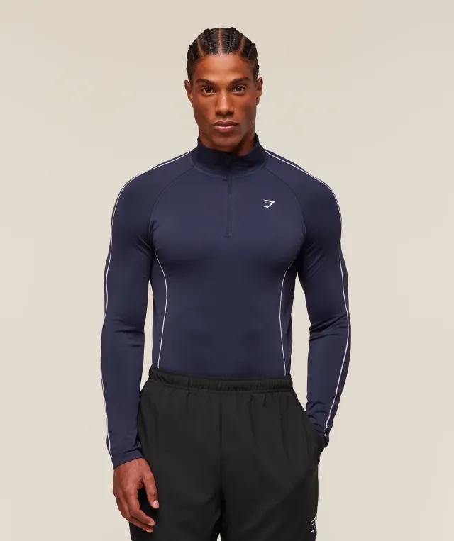  Clean Contour Seamless 1/4 Zip - Heavy Blue/White