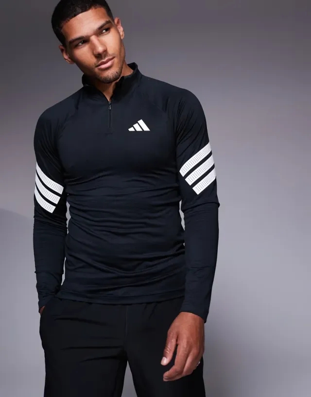 Adidas Icon 3 Stripes Half Zip Long Sleeve T-shirt