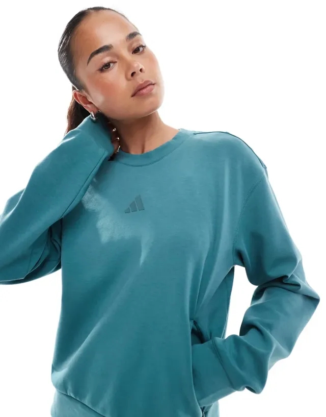 Adidas Performance Designed-For-Training Warm-Up Crewneck Sweatshirt In Preloved Teal-Blue