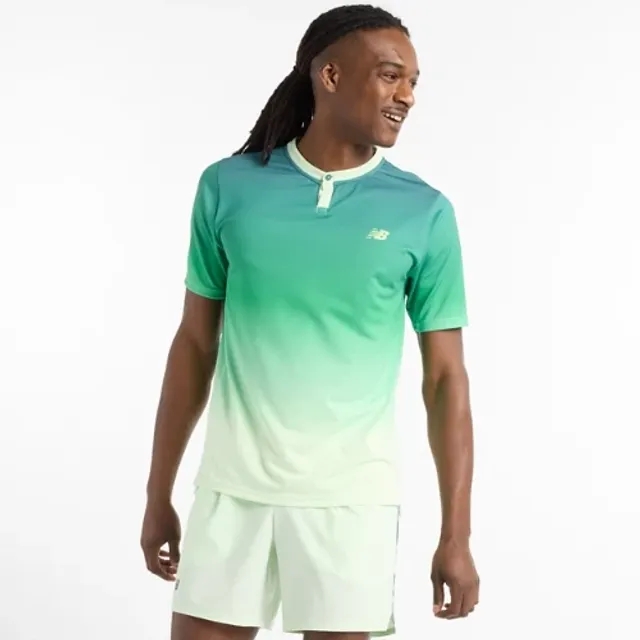 New Balance Men's Printed Tournament Top in Green Poly Knit