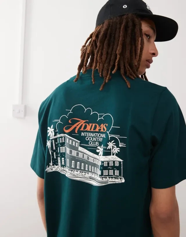 Adidas Sportswear T-Shirt In Green With Country Club Graphic