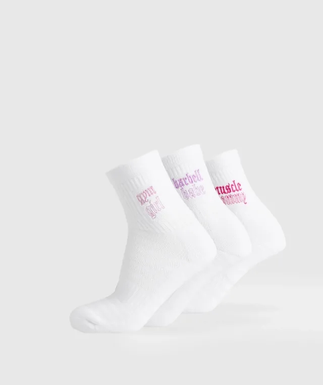  Gym Babes Midi Sock 3pk - White/Sour Pink/Active Purple/Winning Pink