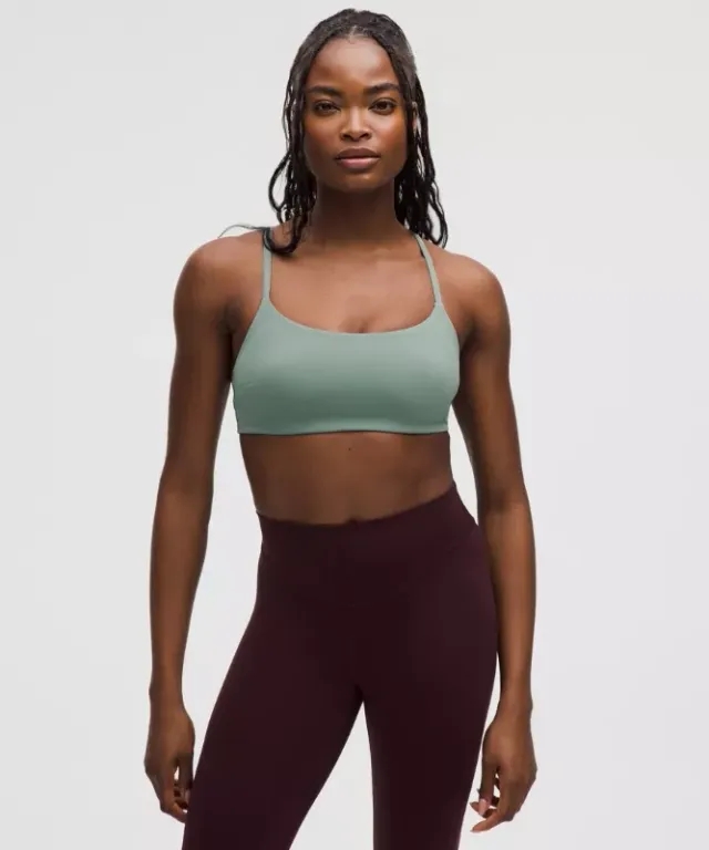 lululemon – Women's Wunder Train Strappy Racer Sports Bra Light Support, C/D Cup – Color Blue/Pastel – Size 12