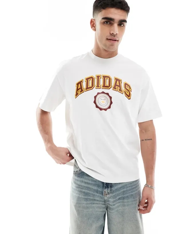 Adidas Originals Summer Of Sport Graphic Tee In Cloud White / Preloved Ruby