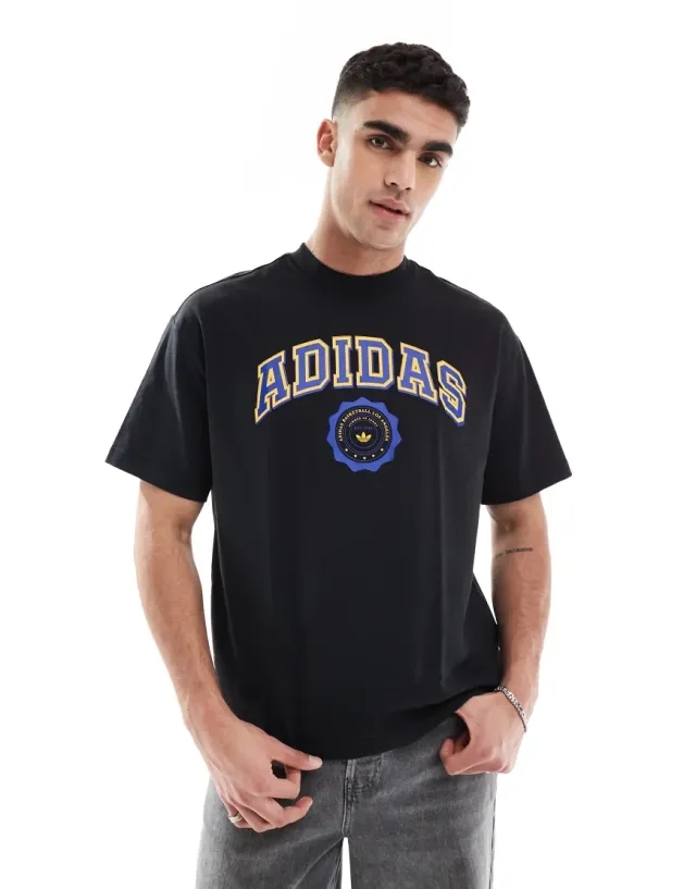 Adidas Originals Summer Of Sport Graphic Tee In Black / Royal Blue