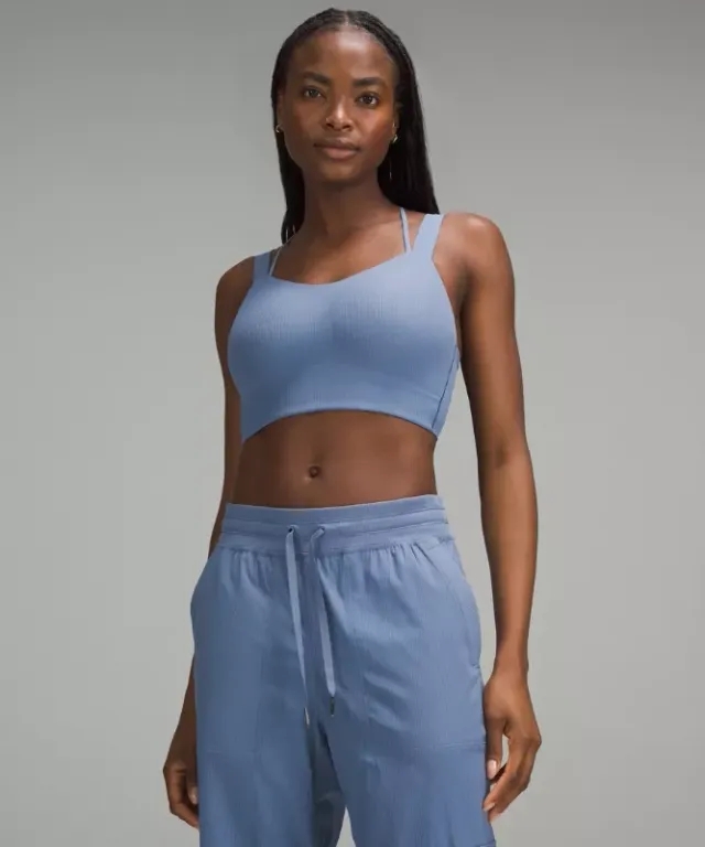 lululemon – Women's Like a Cloud Ribbed Longline Sports Bra Light Support, D/DD Cup – Color Blue – Size 14