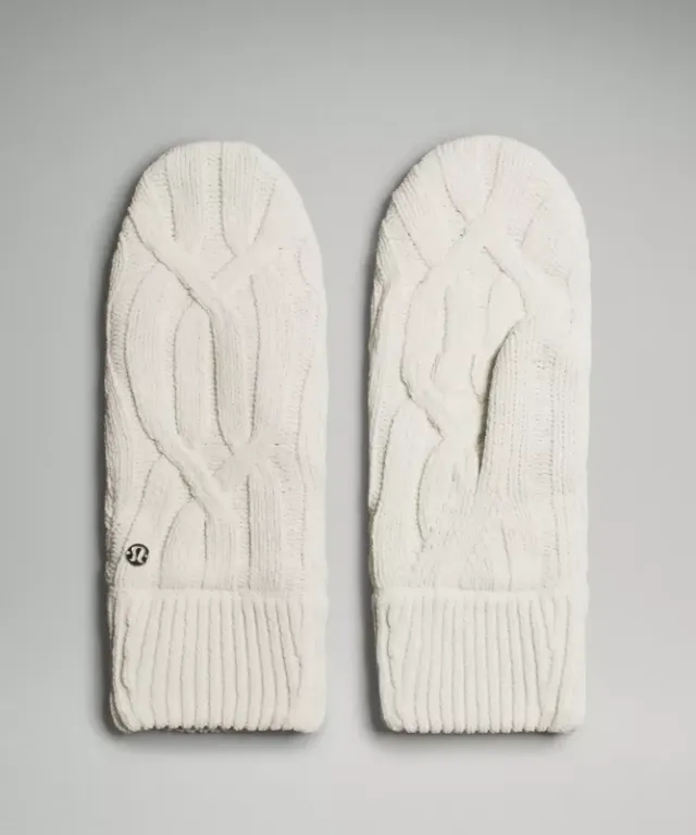 lululemon – Cable-Knit Fleece-Lined Mittens – Color White – Size M/L