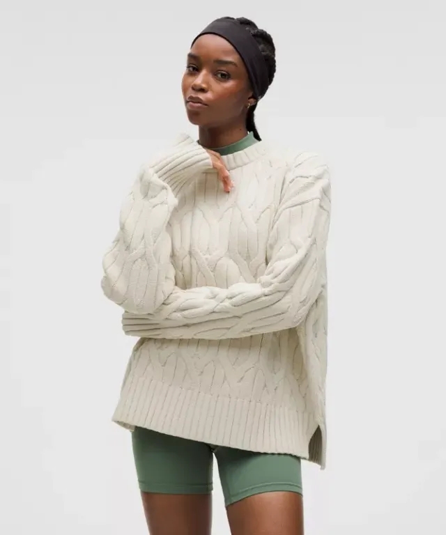 lululemon – Women's Cable-Knit Oversized Crew Sweatshirtneck – Color White – Size L