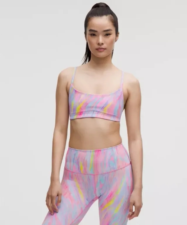 lululemon – Women's Wunder Train Strappy Racer Sports Bra Light Support, A/B Cup – Color Printed – Size 10