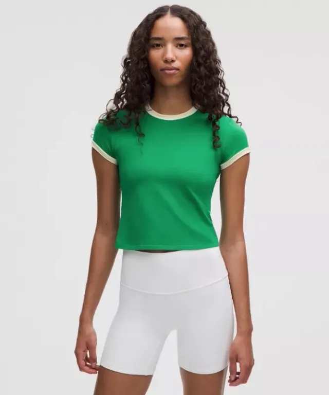 lululemon – Women's Organic Ringer Baby Tee – Color Green – Size L