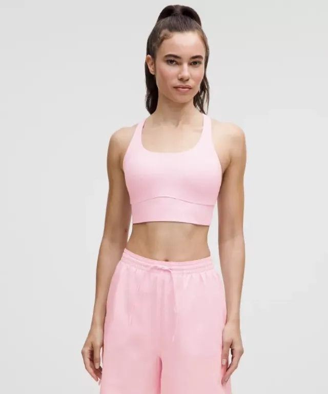 lululemon – Women's Energy Longline Sports Bra Medium Support, B-D Cups Evolve – Color Pink – Size L