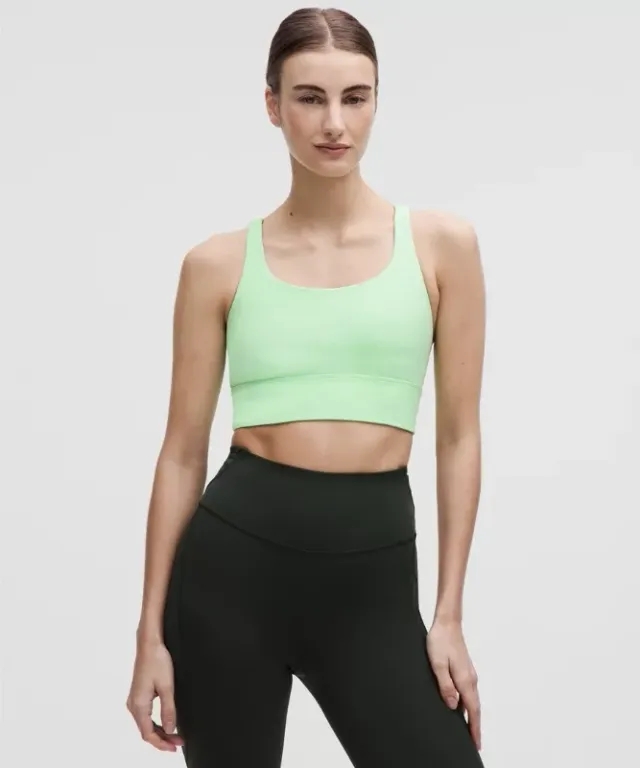 lululemon – Women's Energy Longline Sports Bra Medium Support, B-D Cups – Color Green – Size 10
