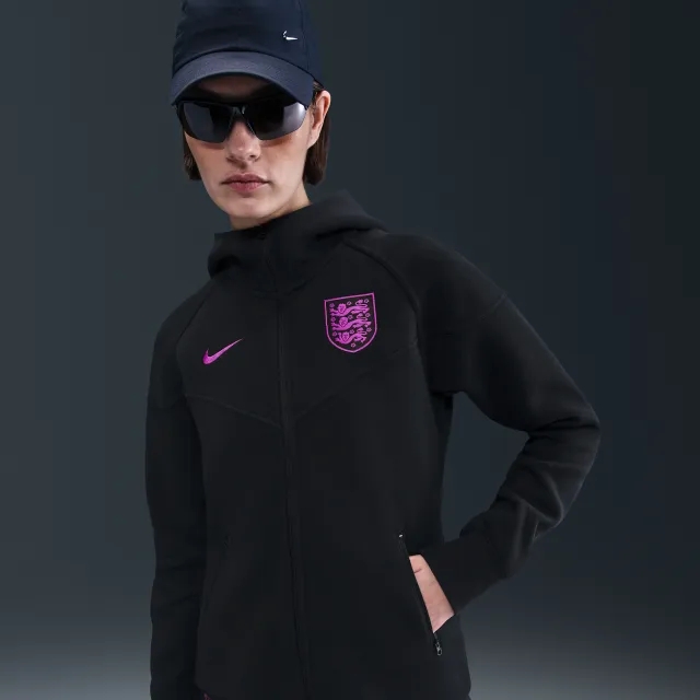 England Tech Windrunner Women's Nike Football Fleece Full-Zip Hoodie - Black - Sustainable Blends