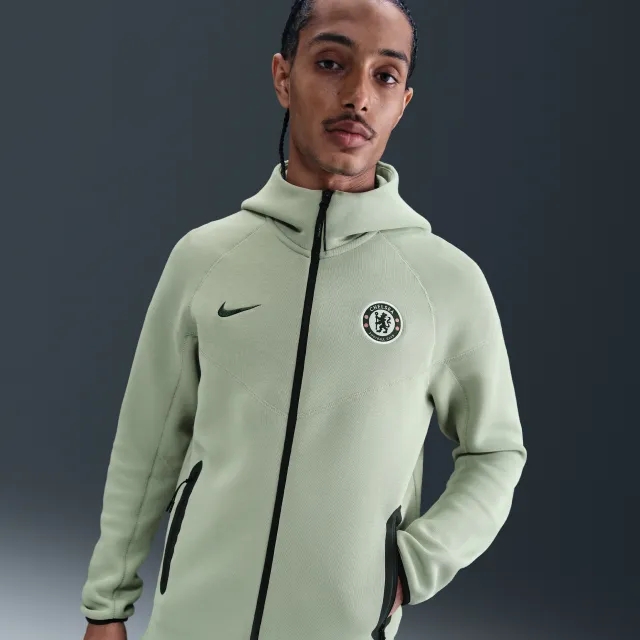 Chelsea F.C. Tech Windrunner Men's Nike Football Fleece Full-Zip Hoodie - Green - Sustainable Materials