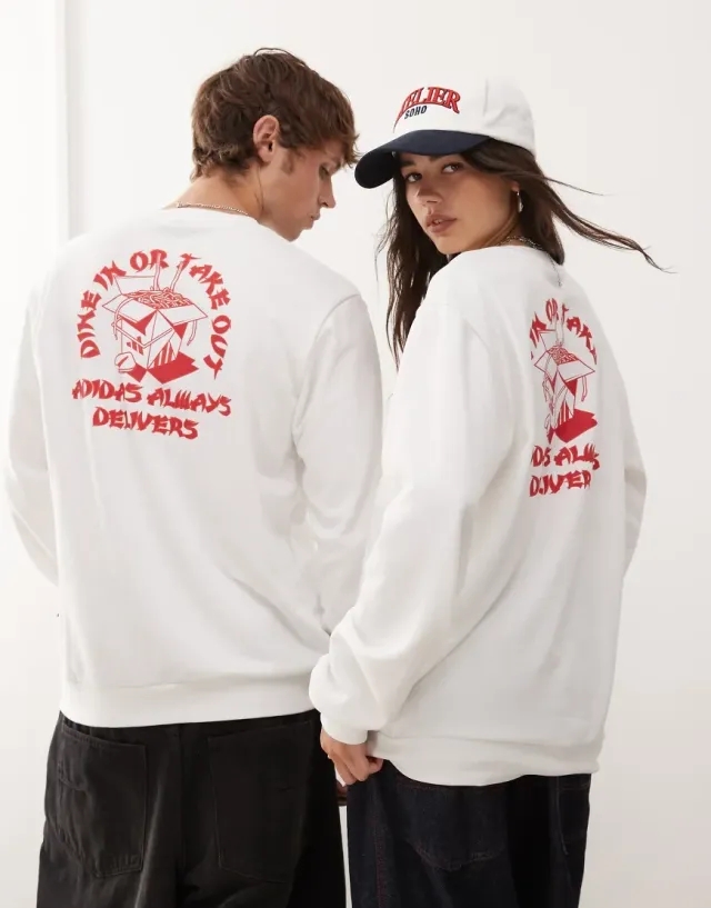 Adidas Sportswear Sweatshirt In White With Noodle Graphic