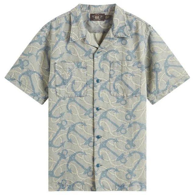 RRL Men's 2-Pocket Vacation Shirt Rl-747 Indigo/Cream Multi