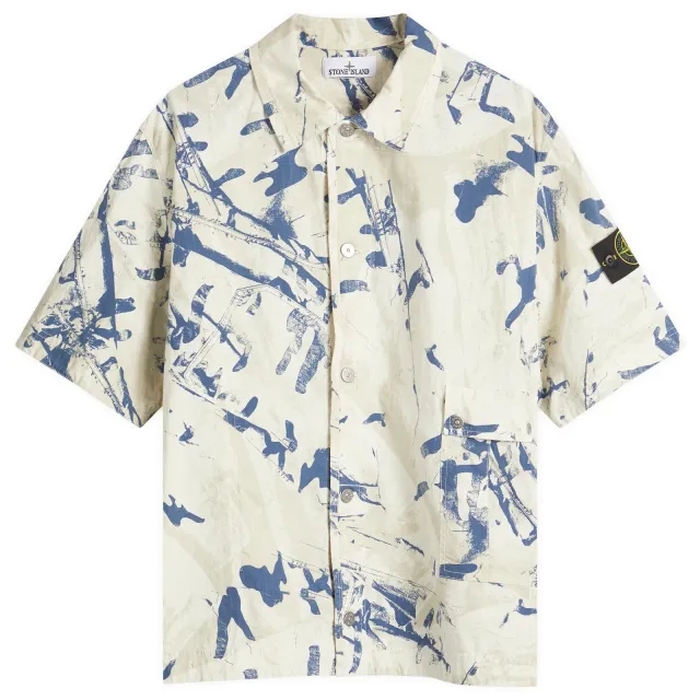 Stone Island Men's Scan Camo Ripstop-OVD Short Sleeve Shirt Desert