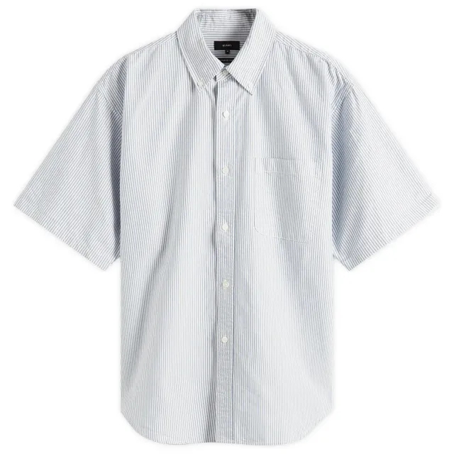 BEAMS Men's Easy BD Half Sleeve Shirt Blue Stripe