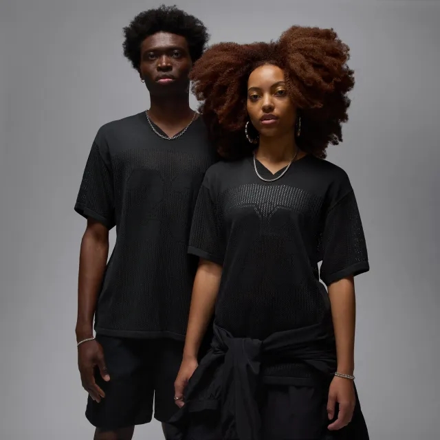 Nike Jordan Nike Air Jordan Men's Knit Jersey Top - Black - Acrylic/Lyocell/Linen