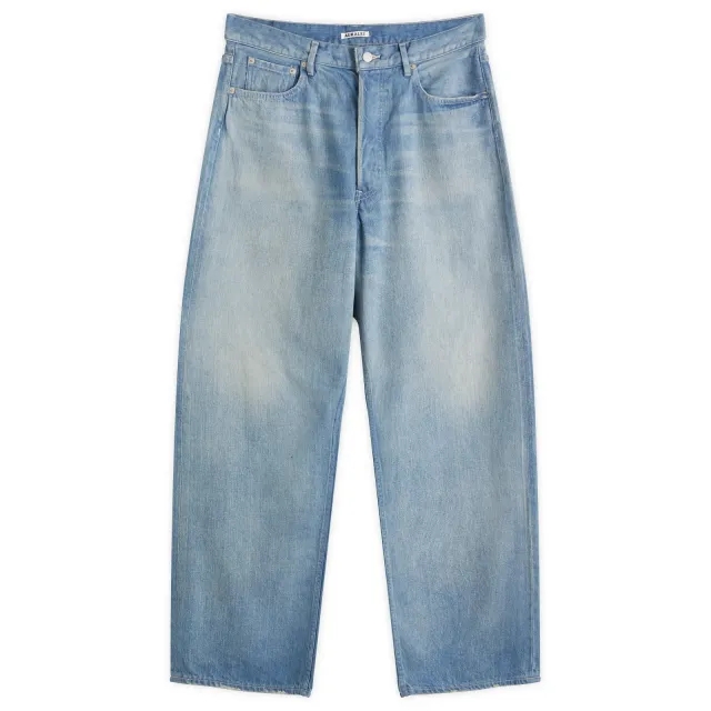 Auralee Men's Selvedge Faded Light Denim Wide Pants Light Indigo