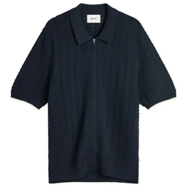 NN07 Men's Gustav Pointelle Stitch Zip Polo Navy Blue