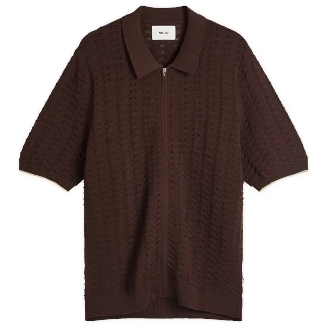 NN07 Men's Gustav Pointelle Stitch Zip Polo Coffee
