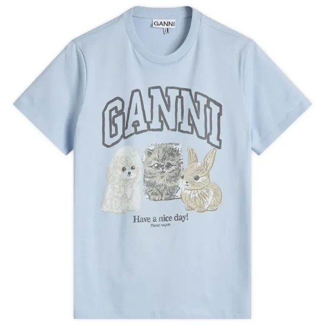 GANNI Women's Basic Cotton Jersey Animals Relaxed T-Shirt Chambray Blue