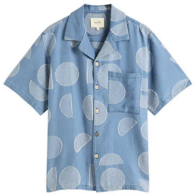 Folk Men's Relaxed Soft Collar Vacation Shirt Inidigo Circle Jacquard