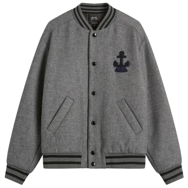 A.P.C. Men's Micka Varsity Jacket Heathered Grey