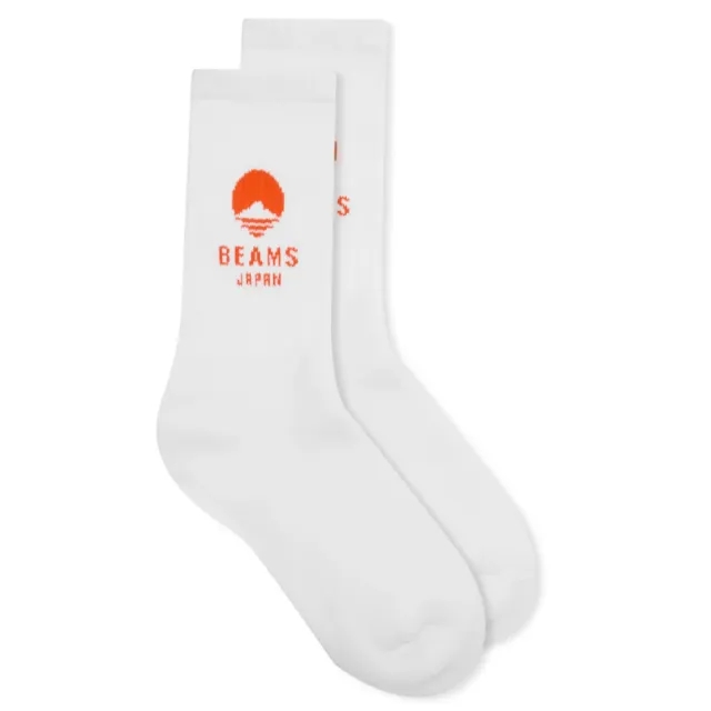 BEAMS JAPAN Logo Socks White/Orange