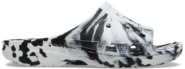 Crocs | Women | Classic Marbled Icon | Slides | Black / White | 3