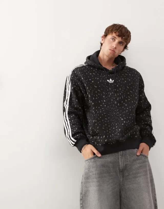 adidas Originals Sweatshirt Adidas Graphic All Over Print Leo Hoodie Black Xxl