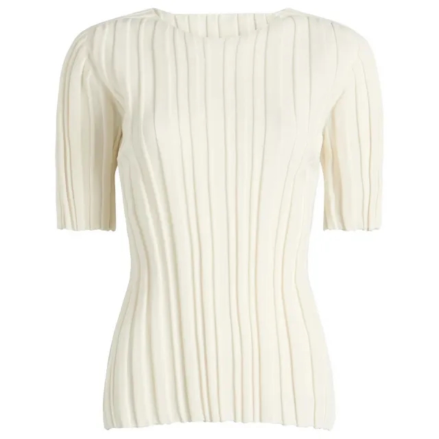 Pleats Please Issey Miyake Women's Rib Knit T-Shirt Off White