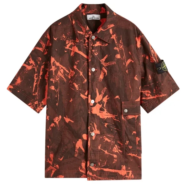 Stone Island Men's Scan Camo Ripstop-OVD Short Sleeve Shirt Black