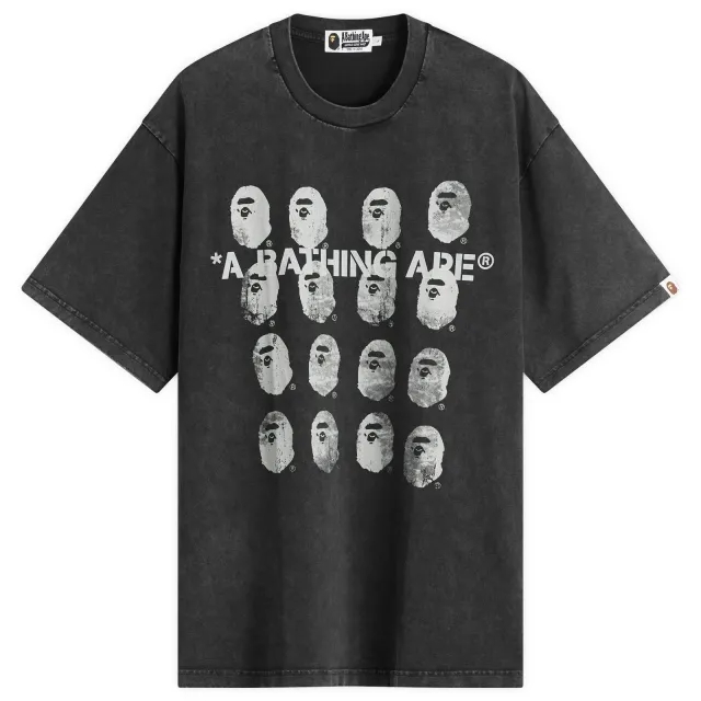 A Bathing Ape Men's Garment Dye Logo Relaxed Fit Tee Black