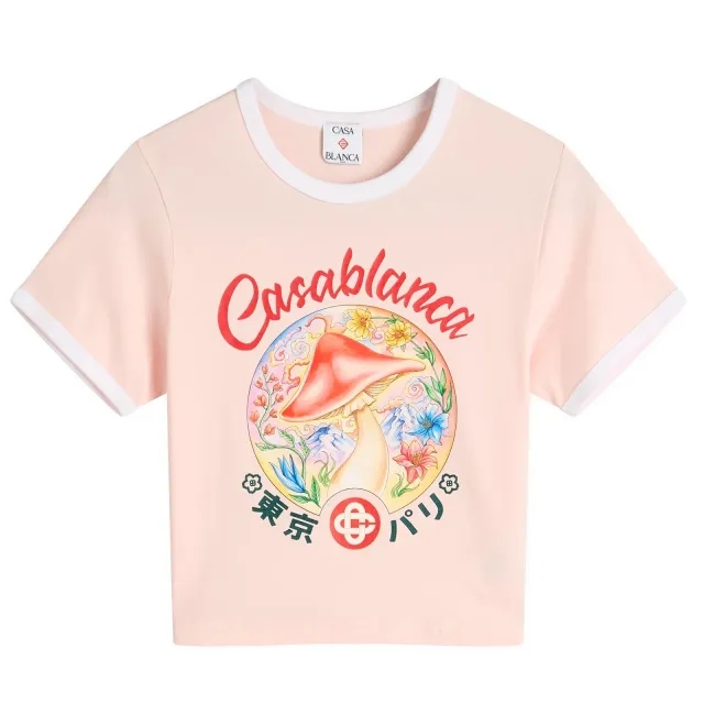 Casablanca Women's Mushroom Emblem Printed Baby T-Shirt Pink
