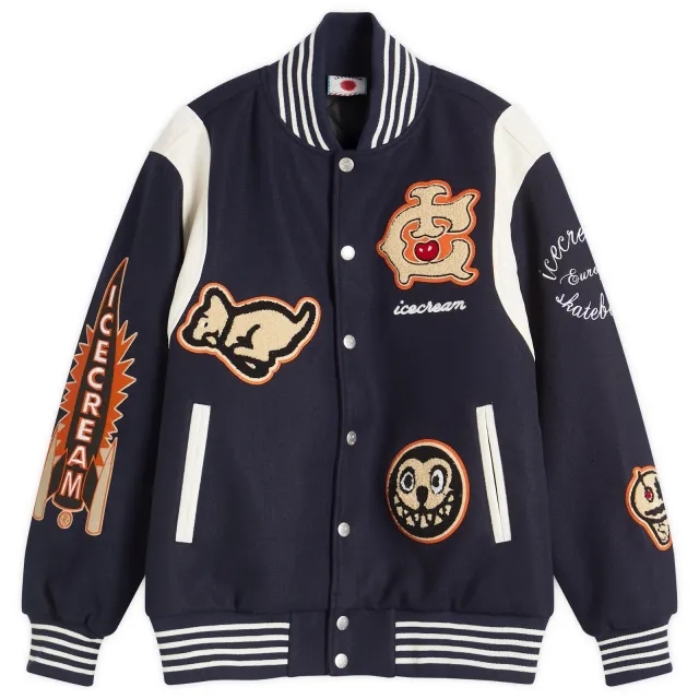 ICECREAM Men's Collegiate Patch Varsity Jacket Navy