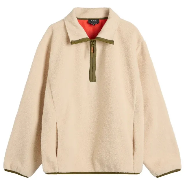 A.P.C. Men's Willy Sherpa Fleece Half Zip Off White