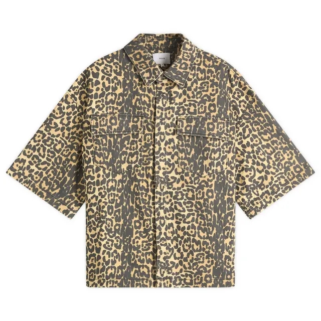Rhude Men's Leopard Short Sleeve Shirt Black/Tan