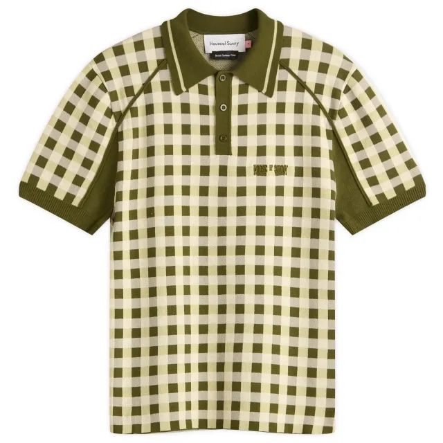 House Of Sunny Women's Putting Polo Short Sleeve Top Green Check