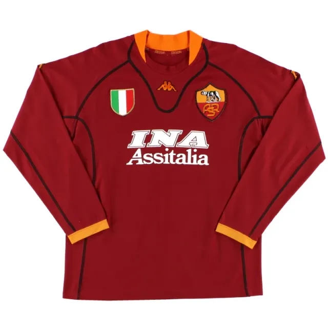 2001-02 Roma Kappa Home Shirt L/S *Mint* XXL - Roma / Mint / XXL