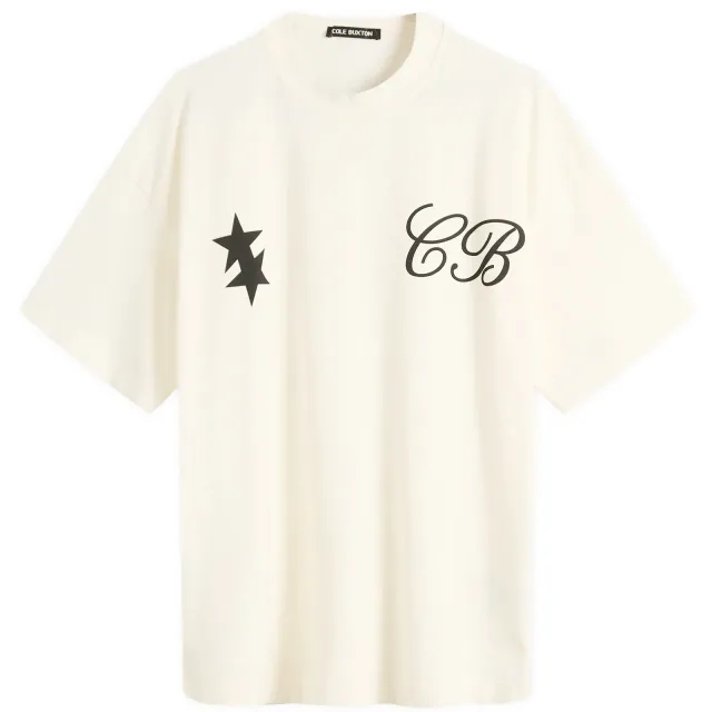 Cole Buxton Men's Cursive 2 Star T-Shirt Vintage White