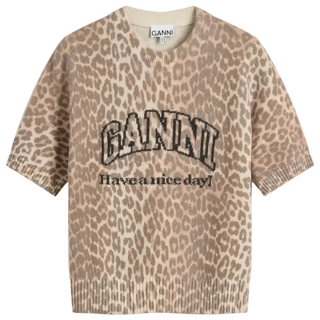 GANNI Women's Graphic Wool Mix Printed Leopard T-Shirt